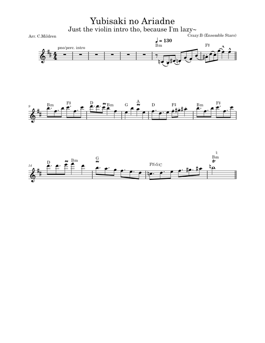 Yubisaki No Ariadne – Crazy:B (Ensemble Stars) Sheet Music For Violin ...