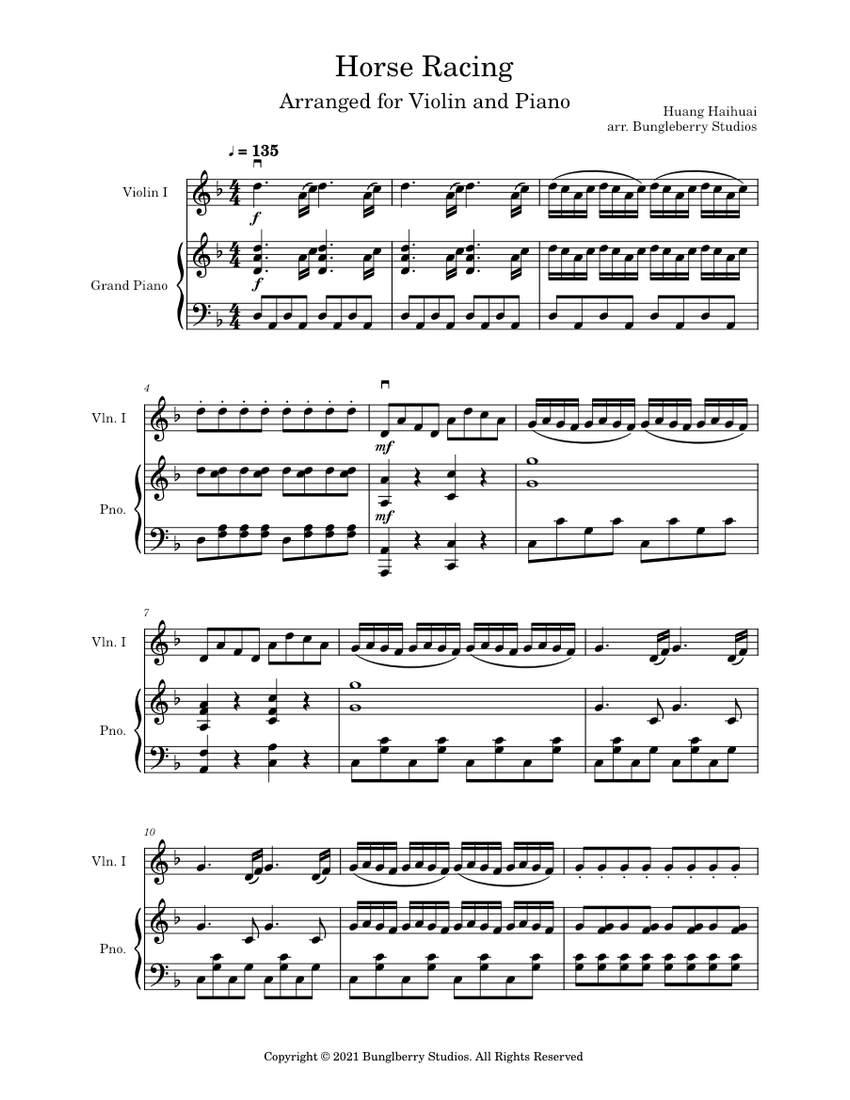 Horse Racing Sheet music for Piano Violin Piano Duo Musescore