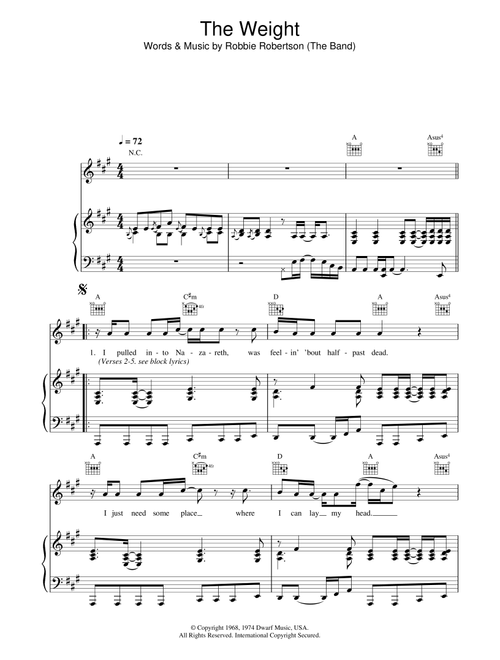 The Weight - The Band (Piano-Vocal-Guitar (Piano Accompaniment))