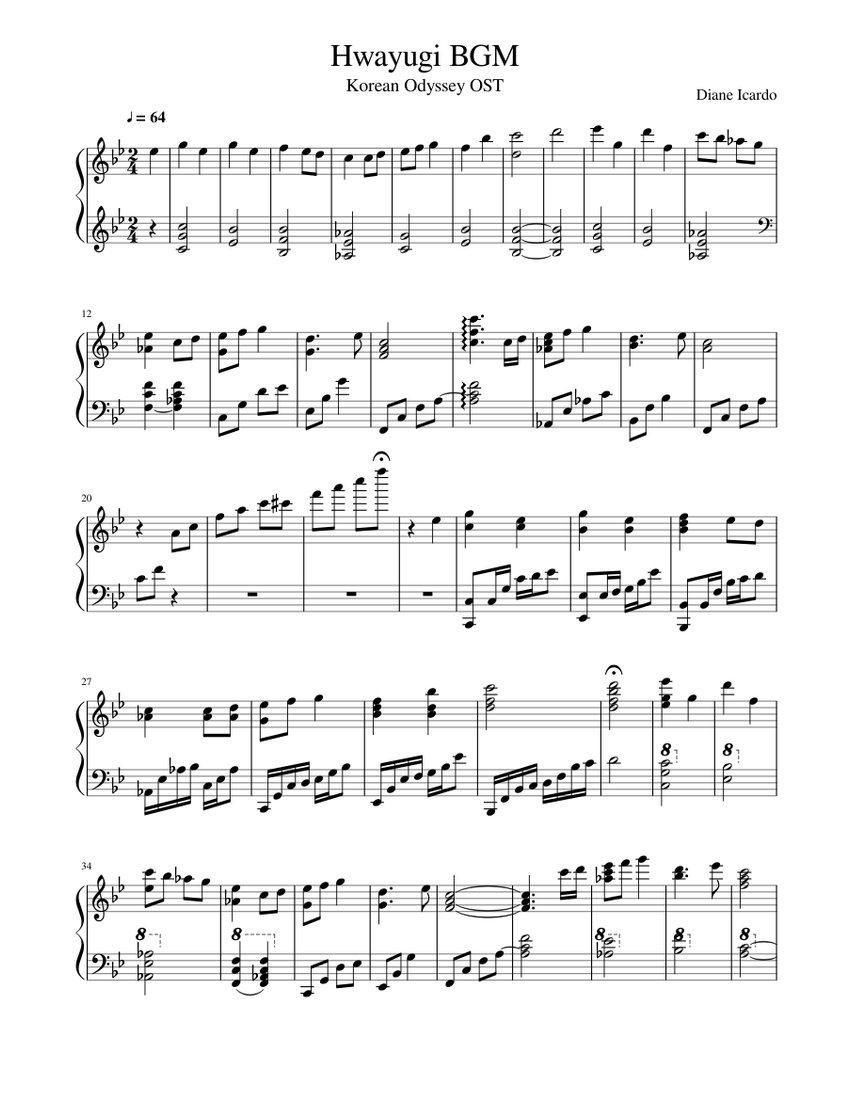 Hwayugi BGM Sheet music for Piano Solo Easy Musescore