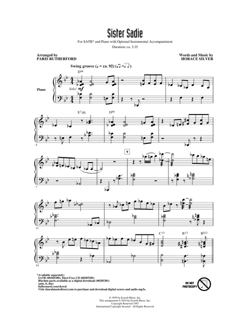 Sister Sadie (arr. Paris Rutherford) - Horace Silver (Choral, SATB)