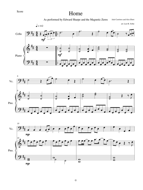 Home (Arr. Leer Sobie) - Edward Sharpe & The Magnetic Zeros (Instrumental Duet and Piano)