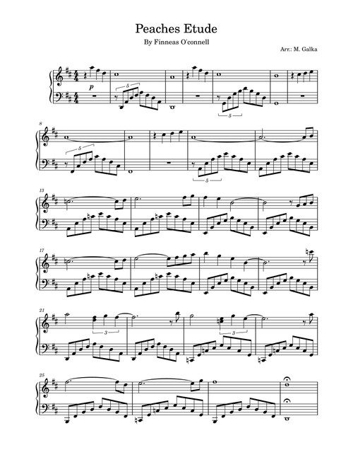 Peaches Etude (Arr. M. Galka) - FINNEAS (Piano Solo)