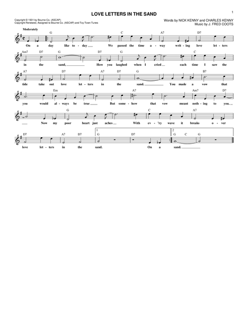 Love Letters In The Sand - Pat Boone (Lead Sheet - Fake Book)