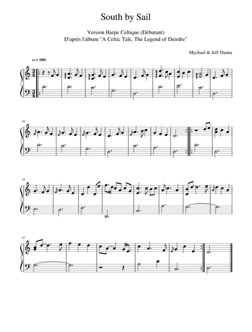 South By Sail – Jeff Danna & Mychael Danna - Celtic Harp - Beginner Version