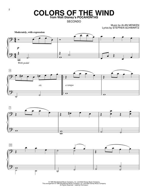 Colors Of The Wind (from Pocahontas) - Vanessa Williams (Piano Duet)