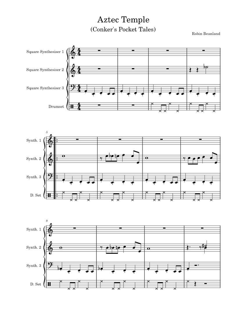 Aztec Temple Sheet Music for Drum group, Synthesizer (Mixed Quartet ...