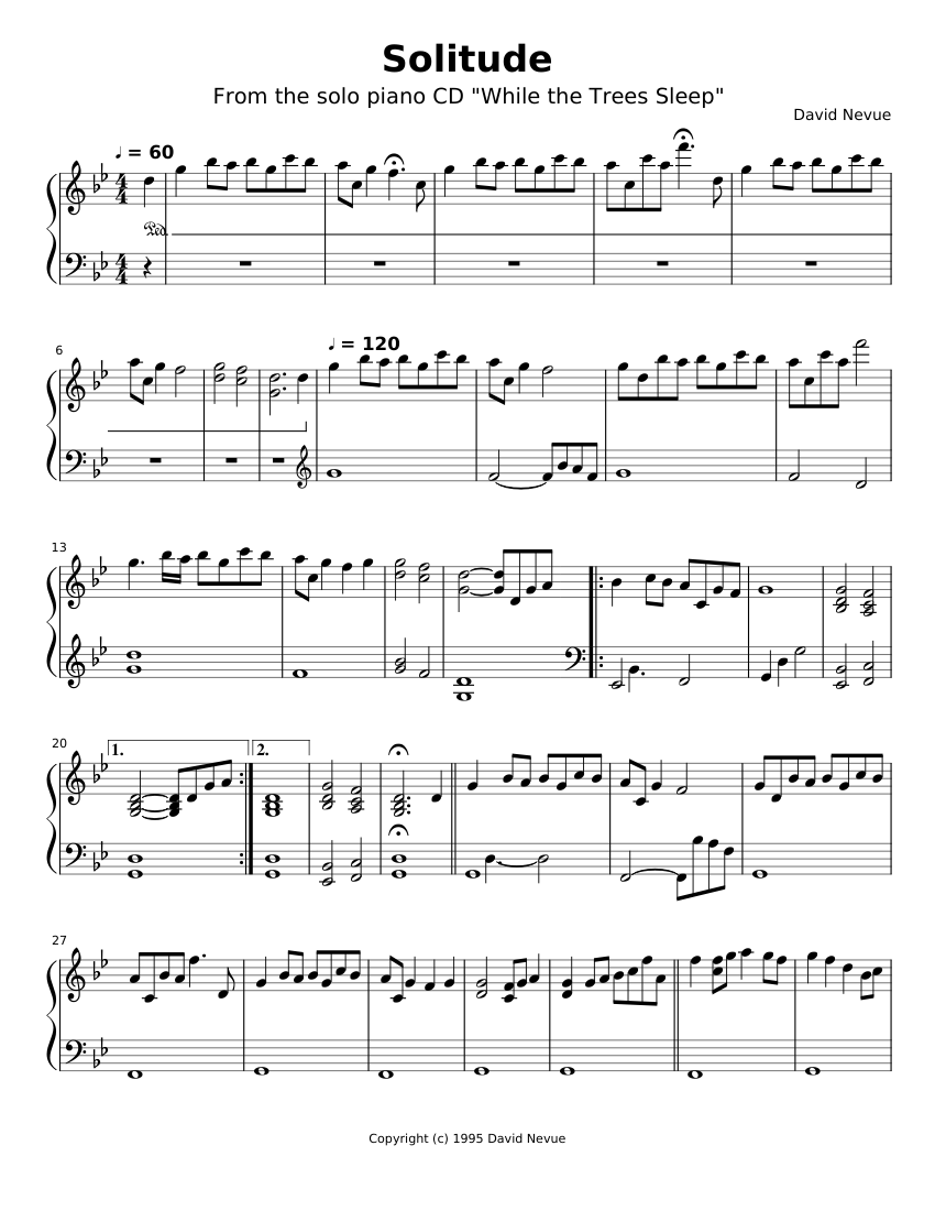 David Nevue - Solitude Sheet Music for Piano (Solo) easy | MuseScore.com