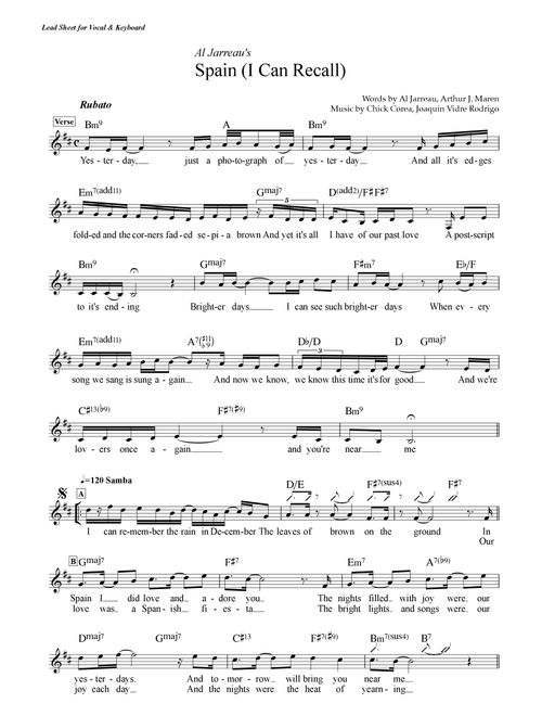 (i Can Recall) Spain (Arr. Popnroll 1976) - Chick Corea (Piano Chords-Lyrics)