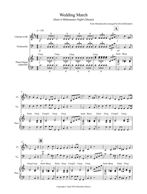Wedding March (from A Midsummer Night's Dream) for Clarinet and Cello Duet (Arr. David Burndrett) - Felix Mendelssohn (Instrumental Duet)