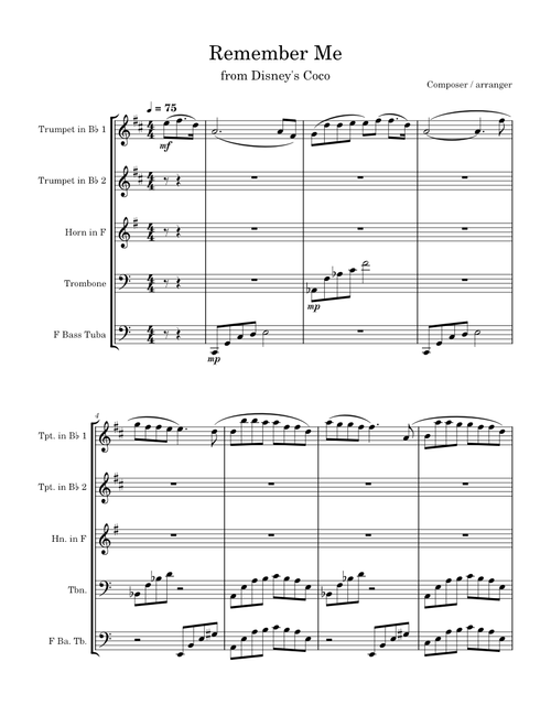 Remember Me - Brass Quintet