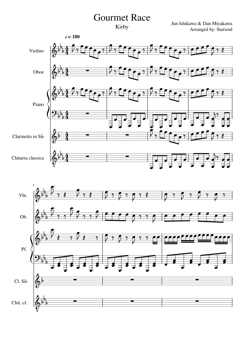 Gourmet Race Sheet music for Piano, Oboe, Clarinet in b-flat, Violin & more  instruments (Mixed Quintet) 