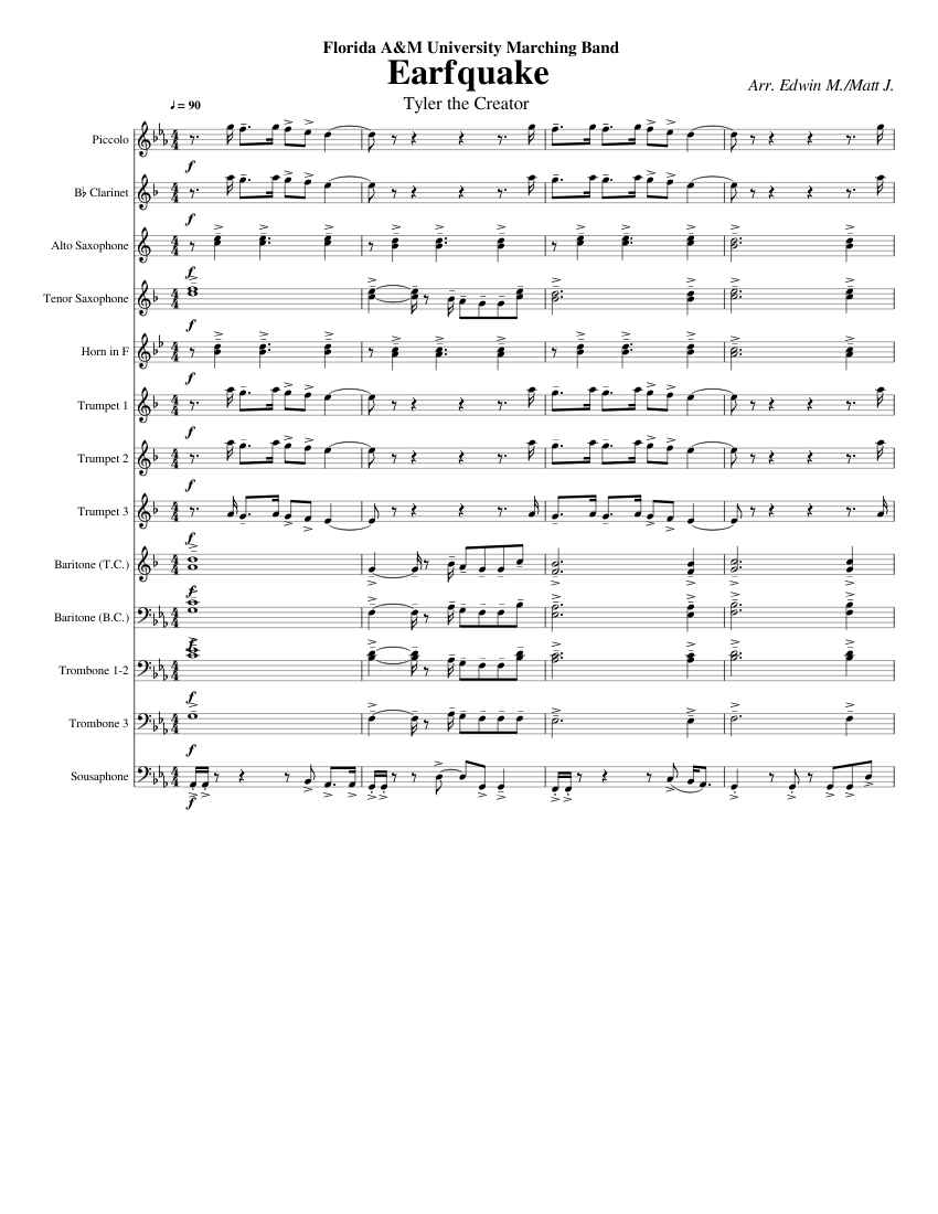 Earfquake (FAMU) Sheet Music for Trombone, Euphonium, Flute piccolo ...