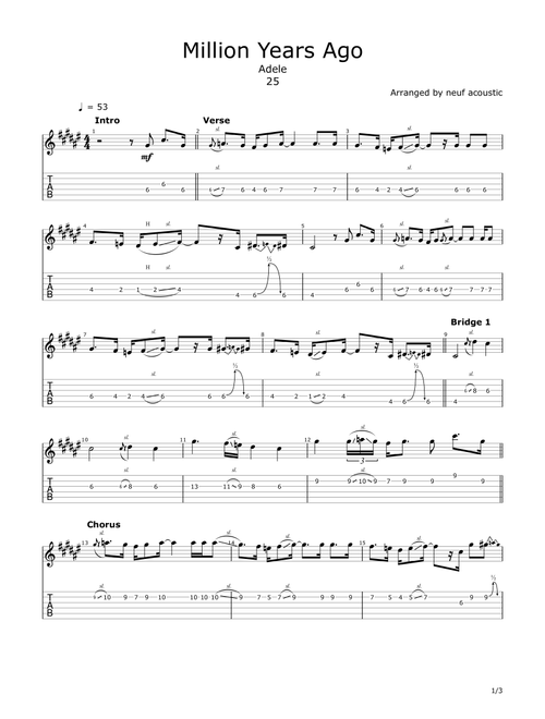 Million Years Ago (Arr. neuf acoustic) - Adele (Solo Guitar)