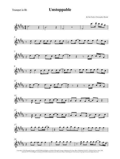 Unstoppable (Arr. Wesley S. SIlva) - Sia (Trumpet Solo)