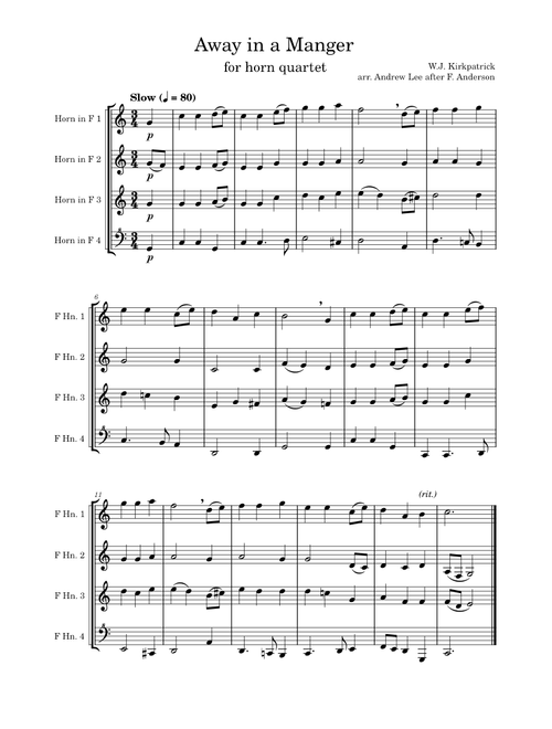 [(Horn) Quartet] Away in a Manger – William J. Kirkpatrick