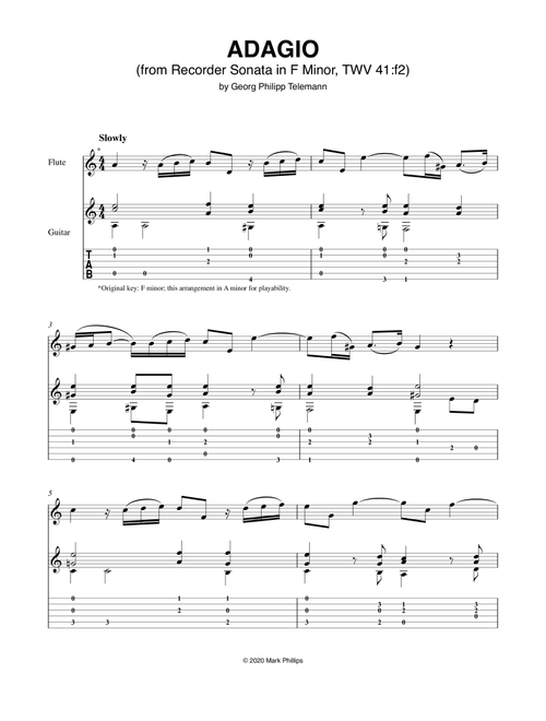 Adagio (from Recorder Sonata in F Minor, TWV 41:f2) (Arr. Mark Phillips) - Georg Philipp Telemann (Instrumental Duet)