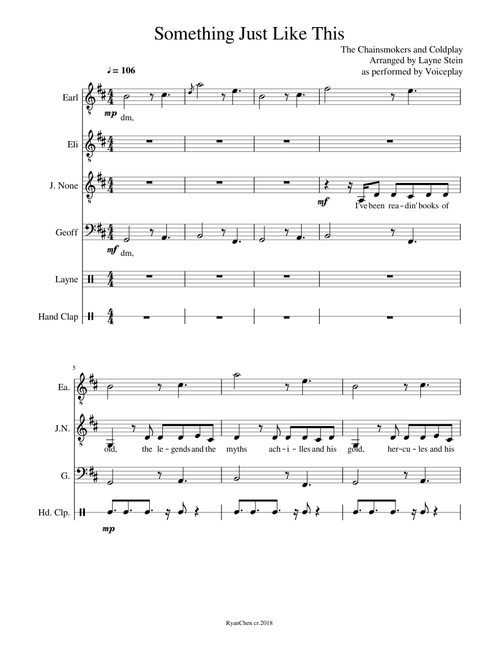 VoicePlay Feat. J. None - Something Just Like This Cover Sheet Music