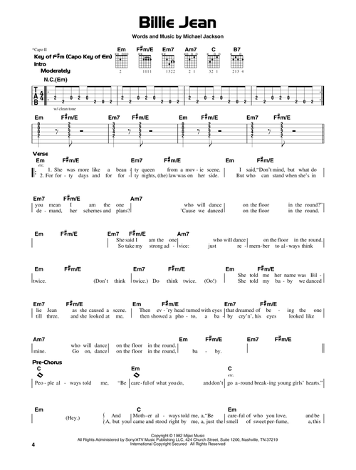 Billie Jean - Michael Jackson, David Cook (Guitar Lead Sheet)