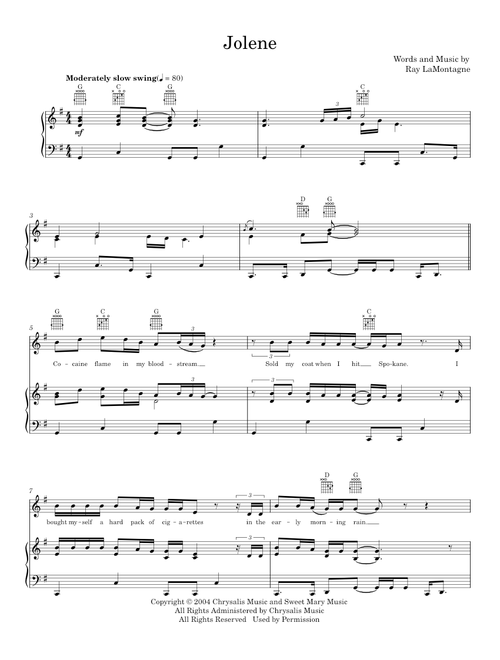 Jolene - Ray LaMontagne, Zac Brown Band (Piano-Vocal-Guitar)