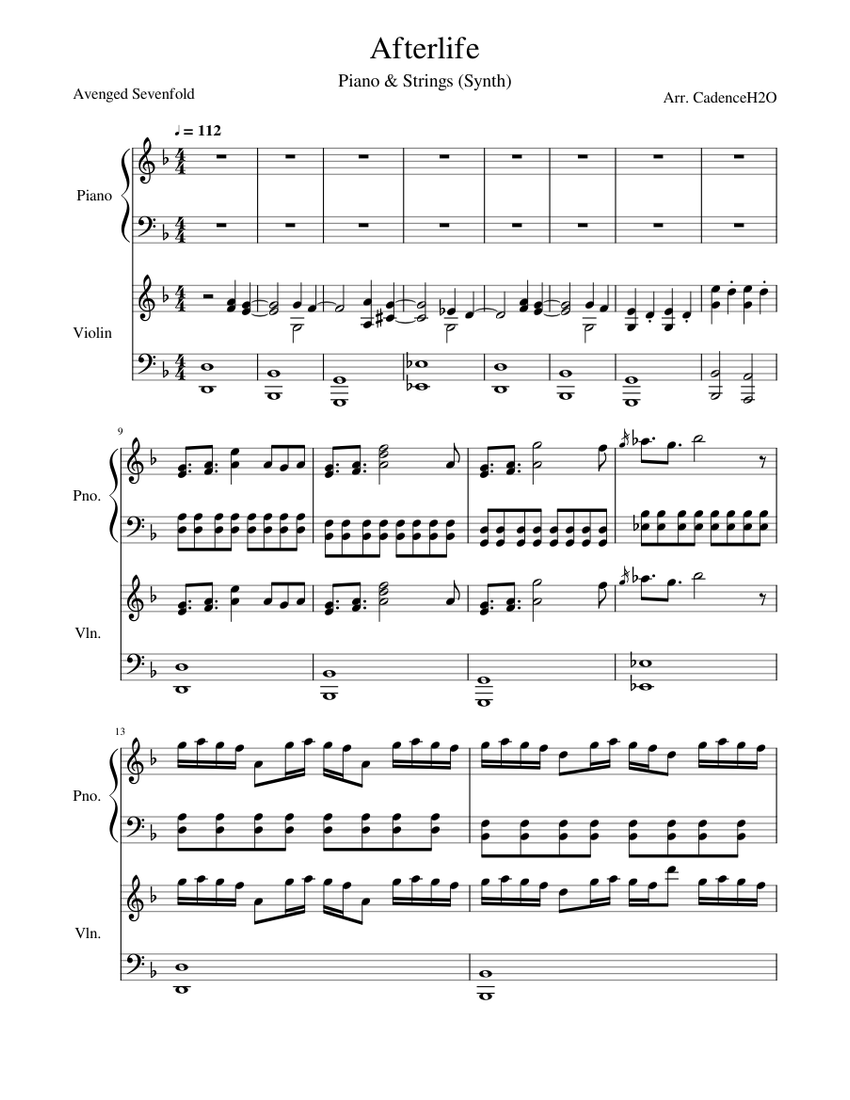 Afterlife – Avenged Sevenfold Sheet Music for Piano, Violin