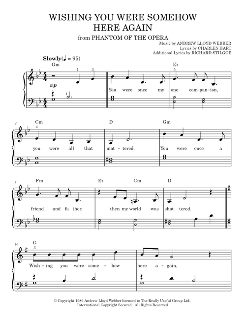 Wishing You Were Somehow Here Again - Andrew Lloyd Webber (Easy Piano)