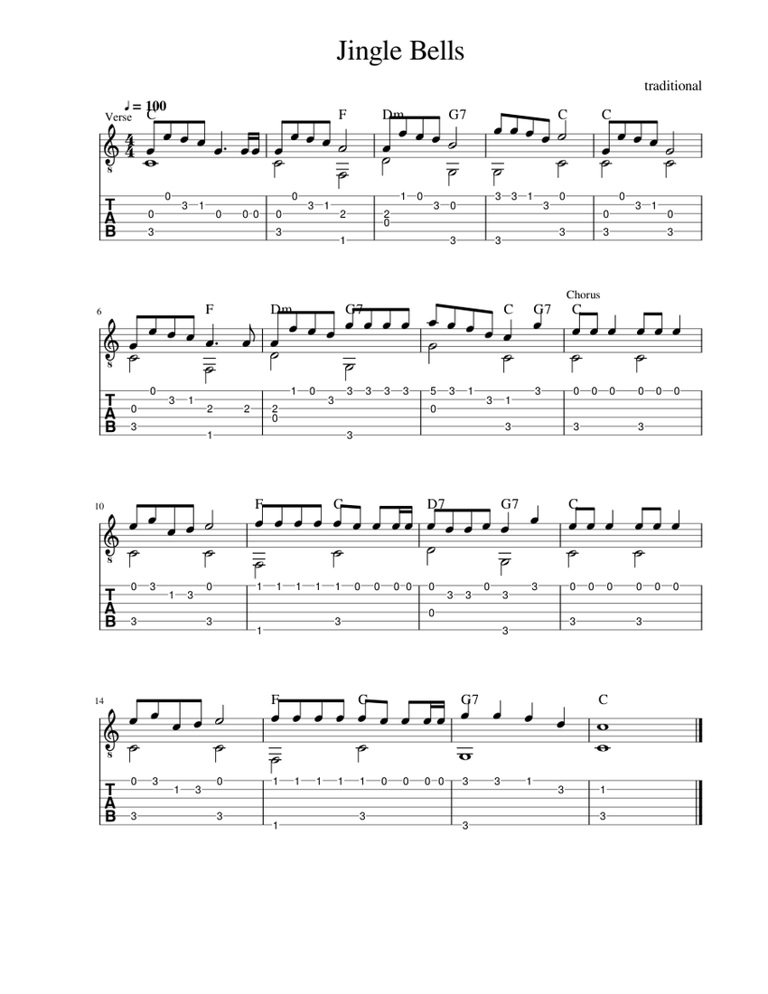 Jingle Bells Sheet Music for Guitar (Solo) | MuseScore.com