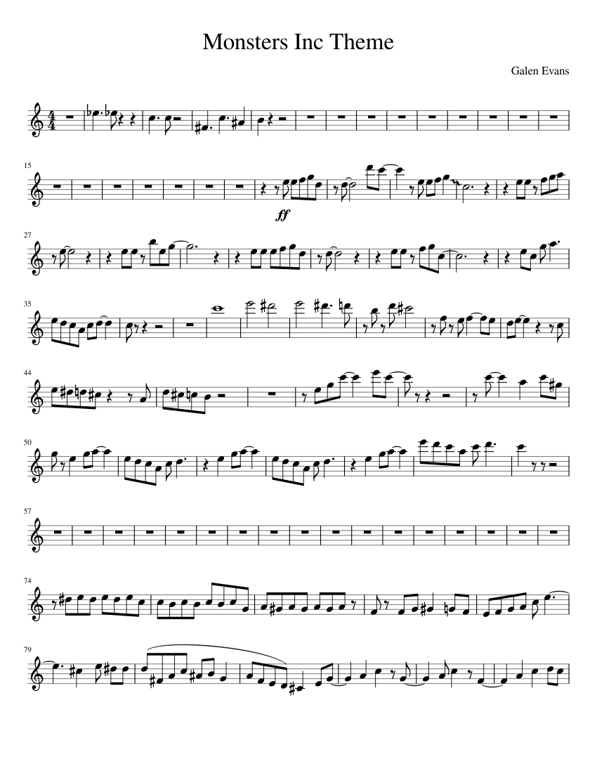 Monsters Inc Alto Sheet music for Saxophone alto (Solo)