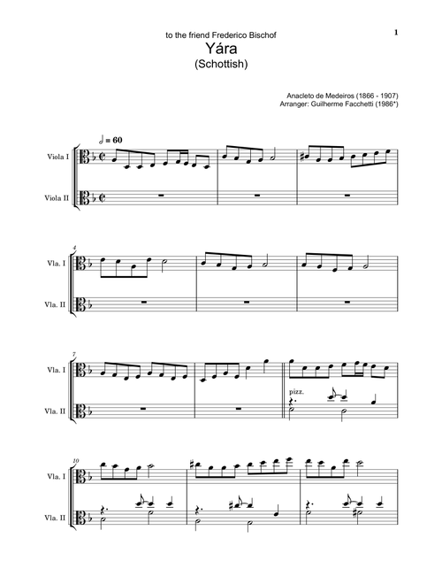 Anacleto de Medeiros - Yára. Arrangement for Viola Duet. Complete Score and Separated Parts (Arr. Guilherme Facchetti) (Viola Duet)