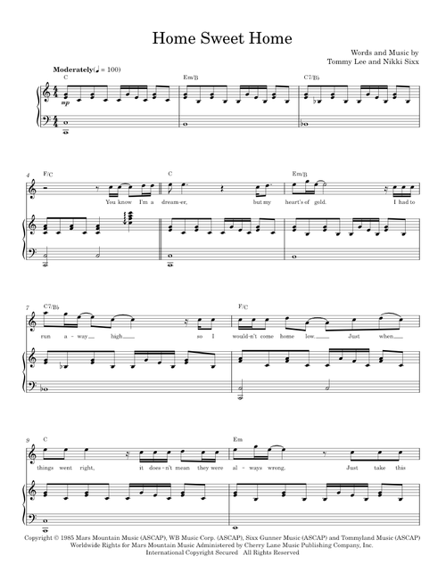 Home Sweet Home - Motley Crue (Piano-Vocal-Guitar)