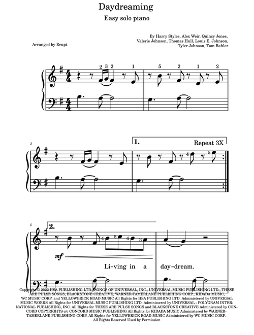 Daydreaming (Arr. Erupt) - Harry Styles (Piano Solo)