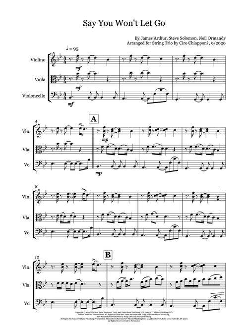 Say You Won't Let Go (Arr. Ciro Chiapponi) - James Arthur (String Ensemble)
