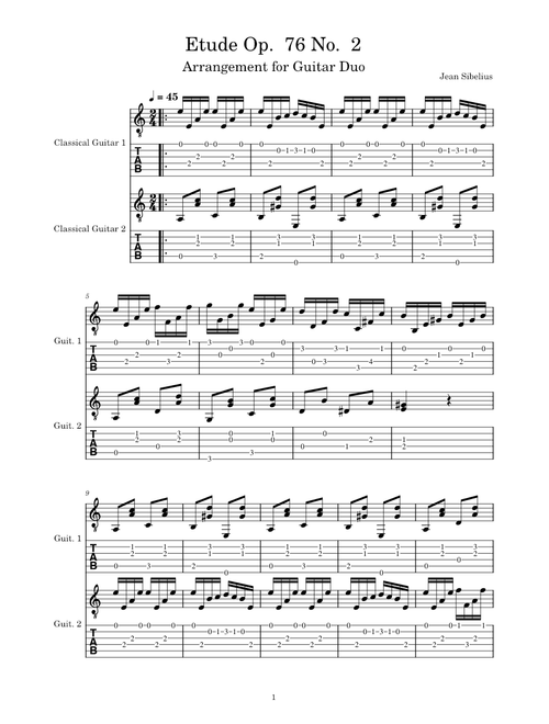 Etude in a minor op76 no2 – Jean Sibelius for guitar duo