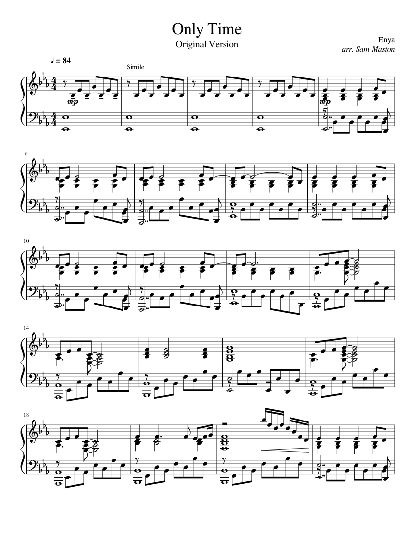 Only Time - Enya Sheet Music for Piano (Solo) | MuseScore.com