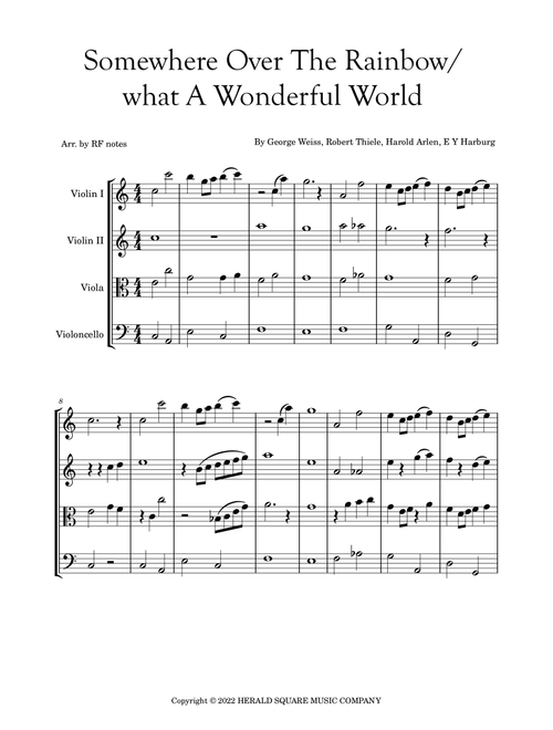 Somewhere Over The Rainbow/what A Wonderful World (Arr. RF notes) - E Y Harburg, George Weiss, Harold Arlen (String Quartet)