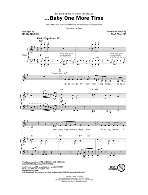 ...Baby One More Time (arr. Mark Brymer) - Britney Spears (Choral, SATB)