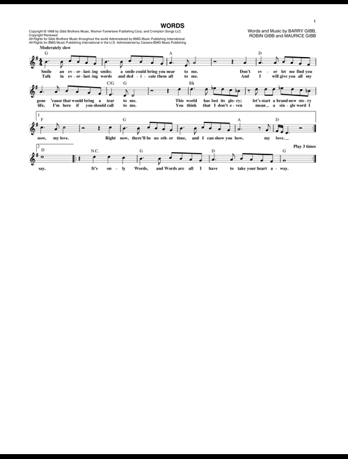 Words - Bee Gees (Lead Sheet - Fake Book)