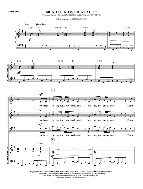 Bright Lights Bigger City (Arr. Jeffrey Bowen) - Cee Lo Green (Choral, SAB)
