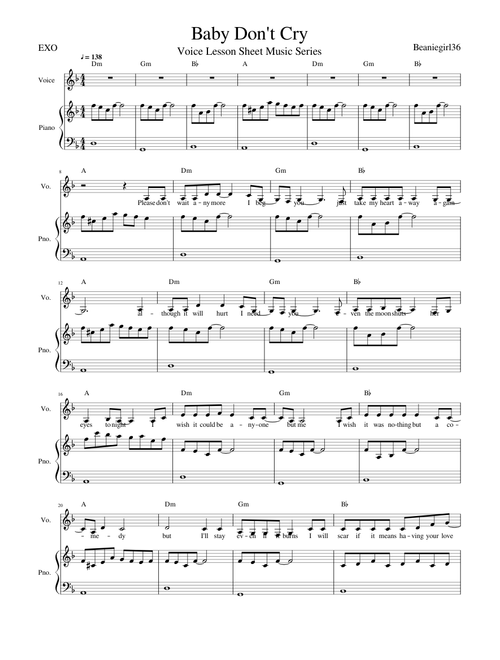 Baby Don't Cry (EXO) for Voice and Piano (with English lyrics)
