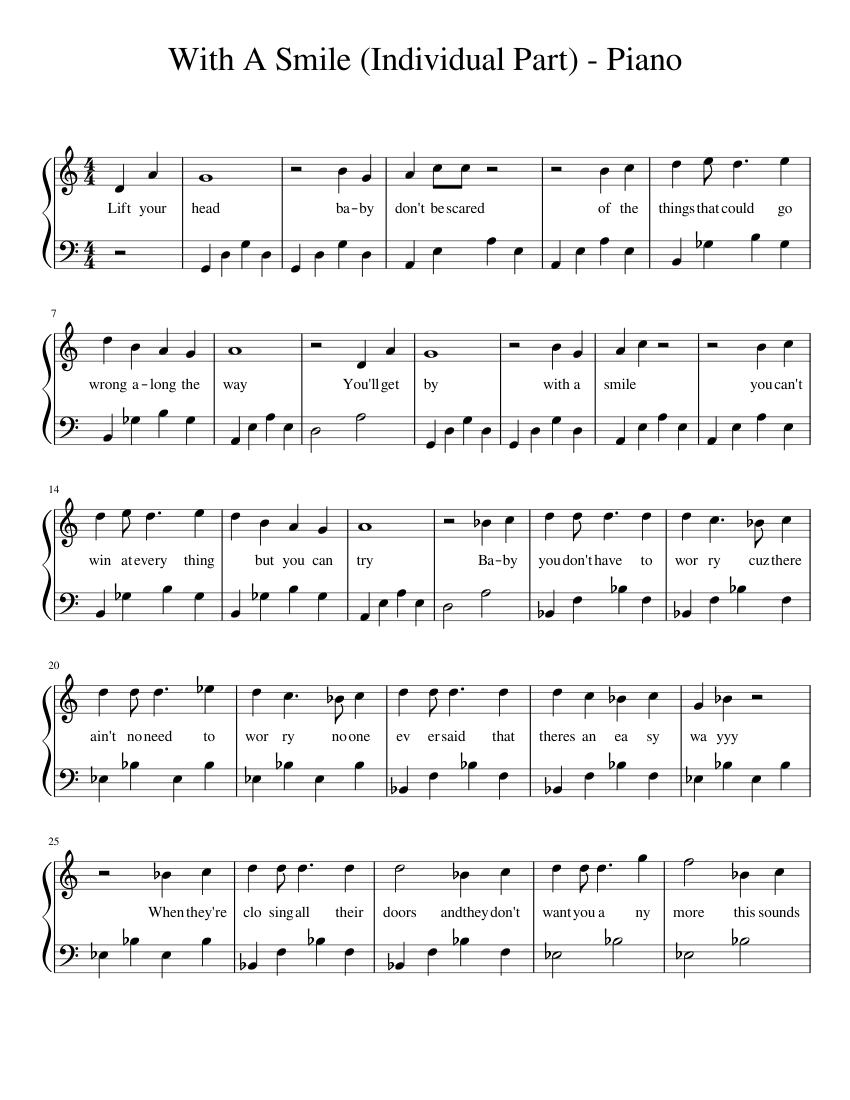 With A Smile (Individual Part) Piano Sheet music for Piano (Solo