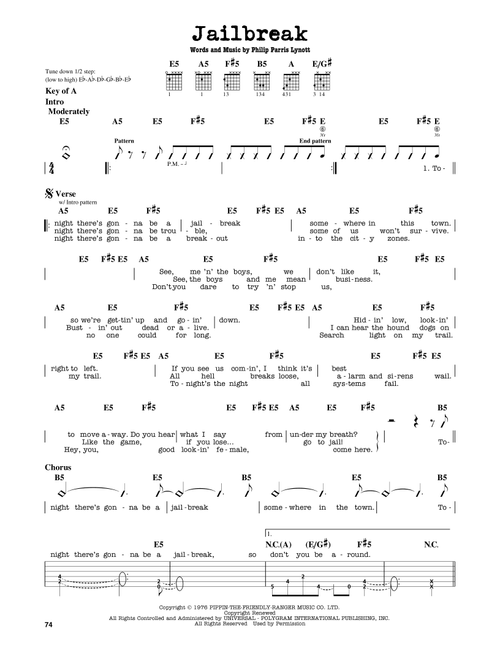 Jailbreak - Thin Lizzy (Guitar Lead Sheet)