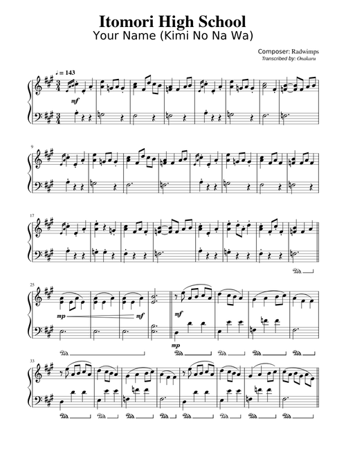 Itomori High School - Your Name (Kimi No Na Wa) [Radwimps] (Transcribed by Onakaru)
