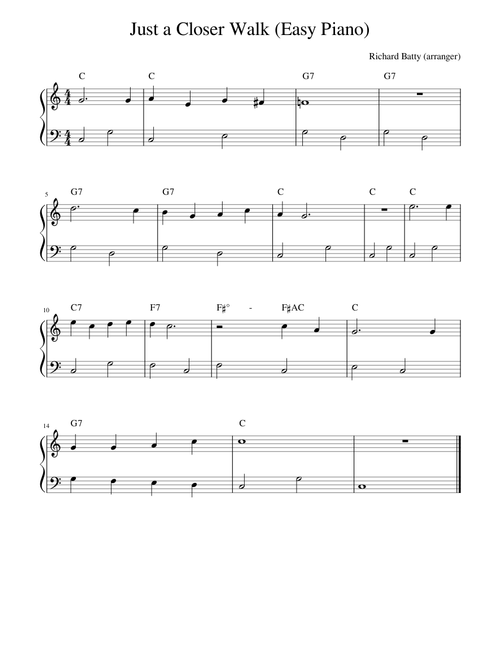 Just a Closer Walk with Thee  Easy Piano