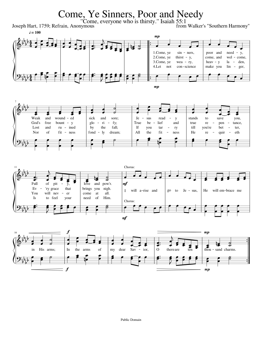 inferencia Mismo promedio Come Ye Sinners Poor and Needy Sheet music for Piano (SATB) | Musescore.com