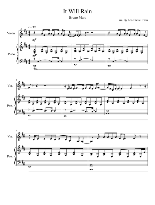 It Will Rain by Bruno Mars | Violin & Piano |