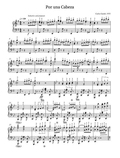 Por una Cabeza — Carlos Gardel (incl. fingering)