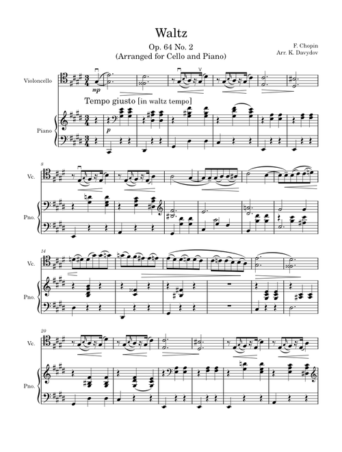 Waltz in C sharp minor Op.64, No. 2 – Frédéric Chopin, arr. Davydov