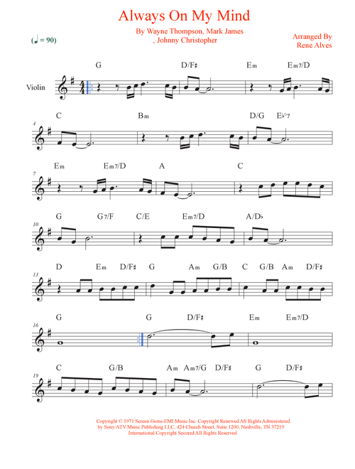 Always On My Mind (Arr. Rene Alves) - Elvis Presley (Violin Solo)