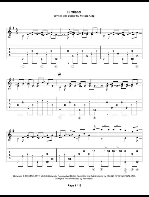 Birdland (Arr. Steven King) - Manhattan Transfer (Solo Guitar)