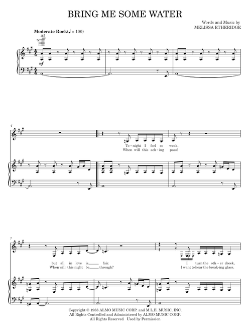 Bring me some water - Melissa Etheridge (Piano-Vocal-Guitar)